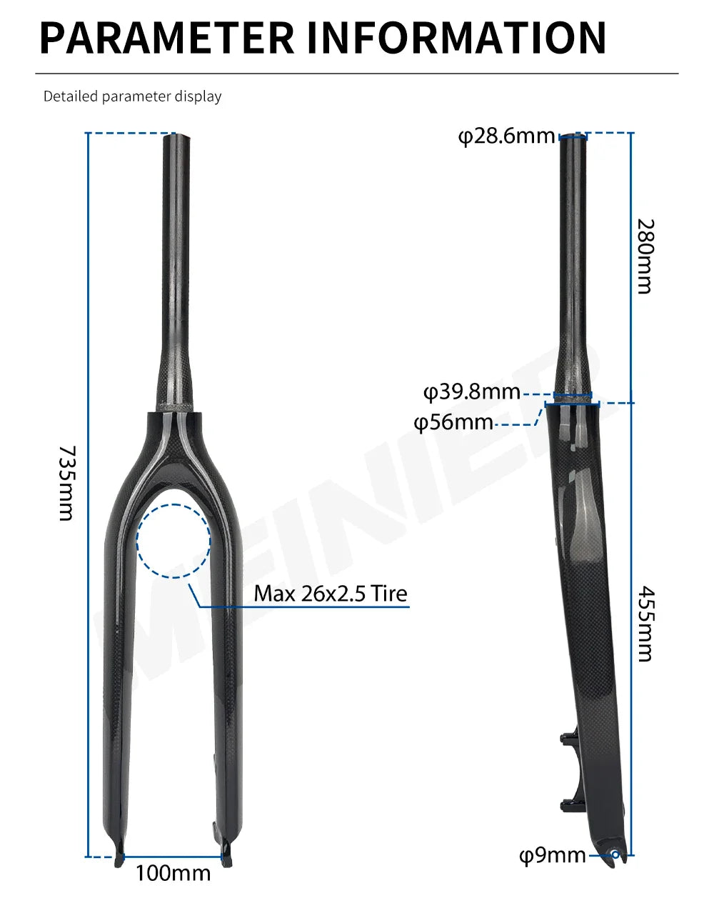 Full Carbon MTB Fork 26 Inch Straight Bicycle Front Fork Disc Brake for Max 2.35 Tire
