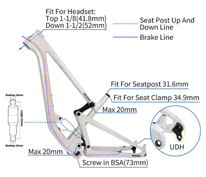 Full Suspension Frame Boost 148x12mm UDH BSA Carbon Mountain Bike Frame Disc Brake MTB Frame Carbon 29er