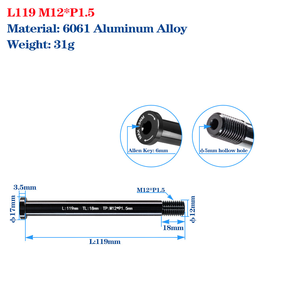 M12*P1.5 Thru Axle Skewers for Road Bike Frame Fork Thru Axle Quick Release Shaft Carbon MTB Frame Skewer Nut Bike Accessories