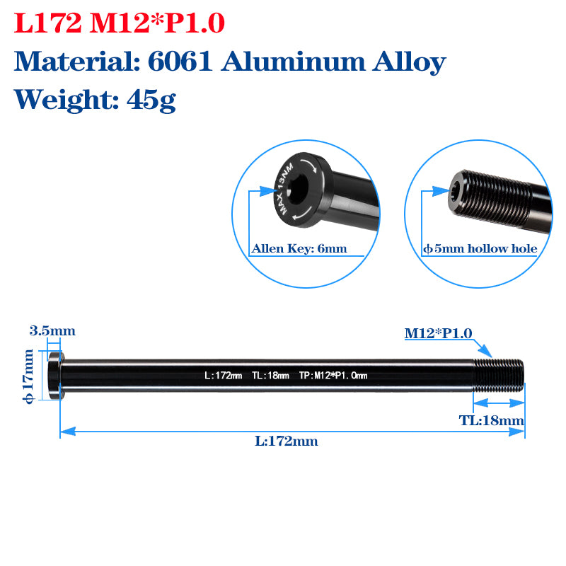 P1.0*M12 Bike Fork Frame Thru Axle Skewers 12mm Bicycle Wheel Hub Quick Release Skewers MTB Road Thru Axle Shaft Nuts Bike Parts