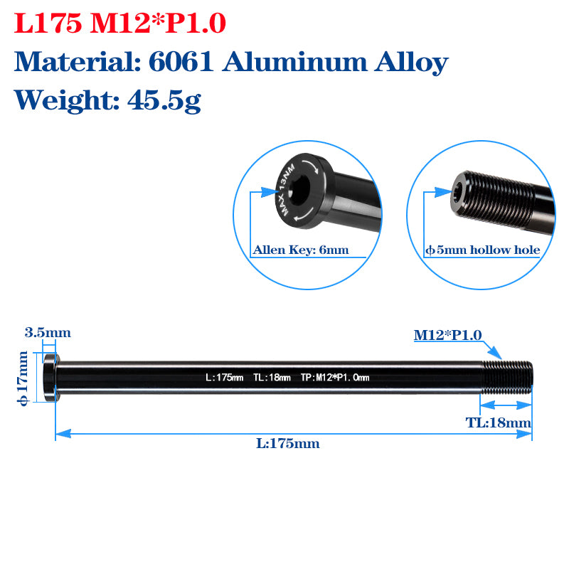 P1.0*M12 Bike Fork Frame Thru Axle Skewers 12mm Bicycle Wheel Hub Quick Release Skewers MTB Road Thru Axle Shaft Nuts Bike Parts