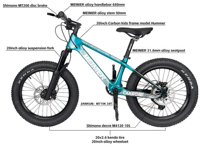 20er kids Bike with Suspension Fork Hard Tail Mtb with Shimano MT200 Disc Brake 20*2.6Tire