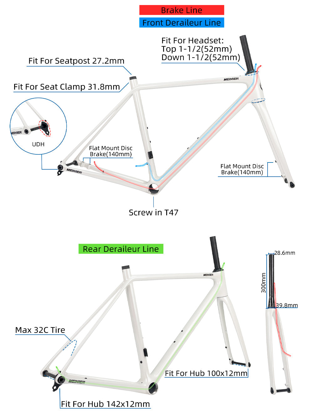 Lightweight Carbon Road Bike Frame UDH Hanger T47 Disc Frameset