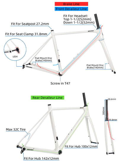 Lightweight Carbon Road Bike Frame UDH Hanger T47 Disc Frameset