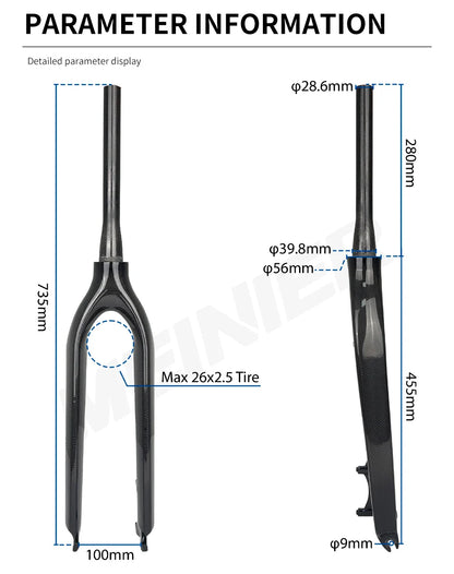 Full Carbon MTB Fork 26 Inch Straight Bicycle Front Fork Disc Brake for Max 2.35 Tire