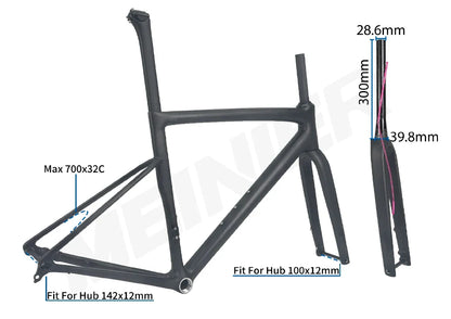 Lightweight Carbon Road Bike Frame with Integrated Handlebar Carbon Bike Frameset UDH Hanger Max 32C Tire for Road Bicycles