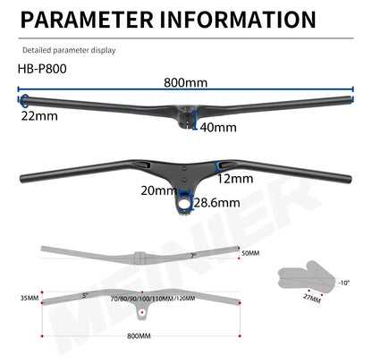 Integrated Carbon Fiber MTB Handlebar 800mm Ultralight Bicycle Handlebars Mountain Bicycle Accessories