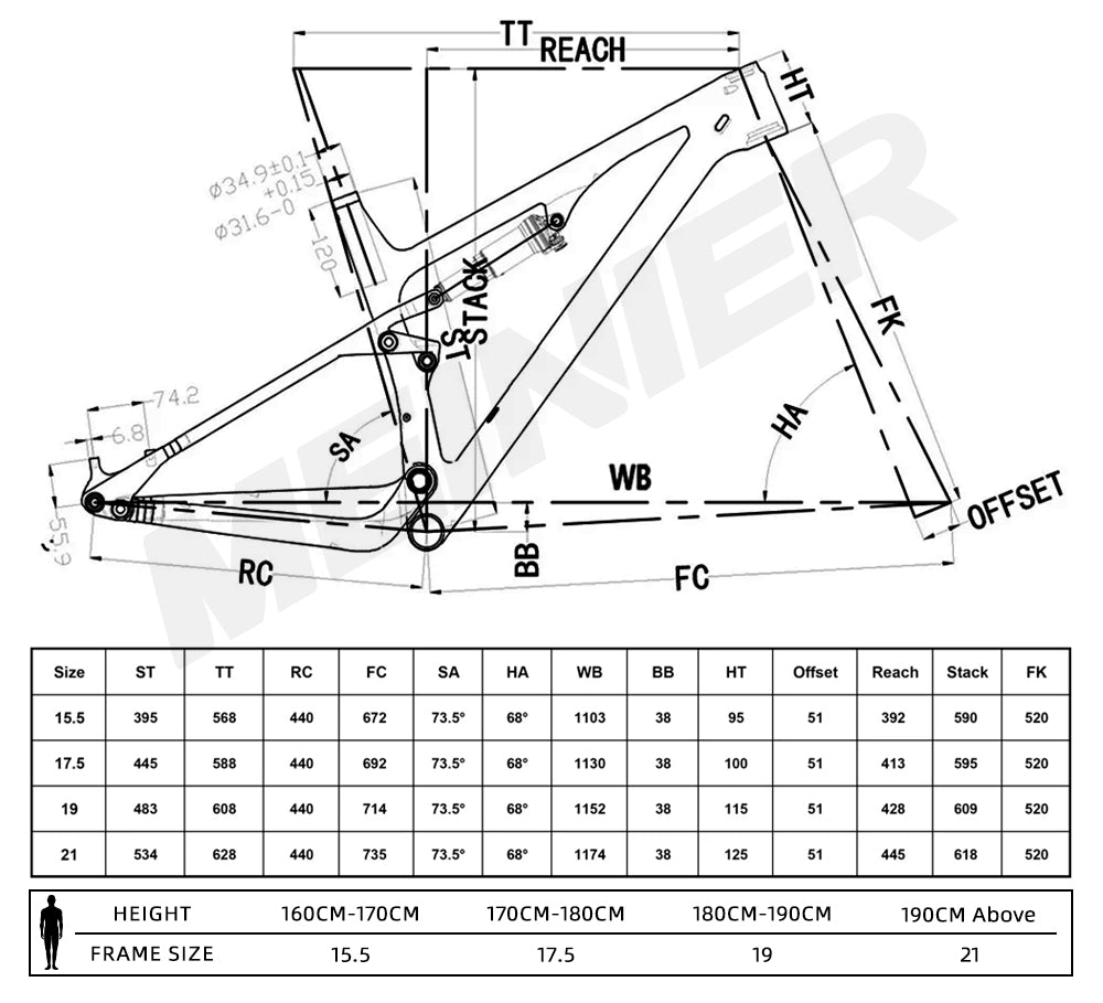 Carbon MTB Frame 29 Full Suspension Mtb Frame 110mm Frame Rear Shock Travel Length 190x50mmx22mm