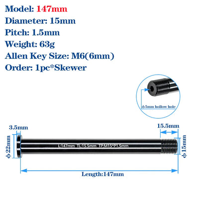 M15*P1.5 MTB Thru Axle Skewers Mountain Bike Fork 15mm Thru Axle Quick Release Shaft Nut Full Suspension Fork Thru Axle Skewers