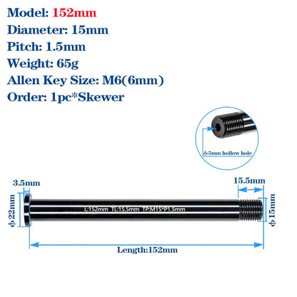 M15*P1.5 MTB Thru Axle Skewers Mountain Bike Fork 15mm Thru Axle Quick Release Shaft Nut Full Suspension Fork Thru Axle Skewers