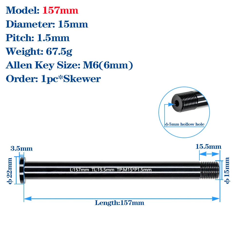 M15*P1.5 MTB Thru Axle Skewers Mountain Bike Fork 15mm Thru Axle Quick Release Shaft Nut Full Suspension Fork Thru Axle Skewers