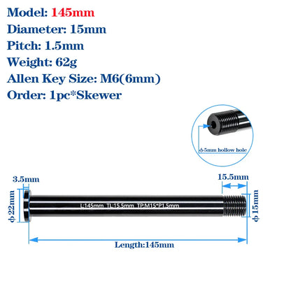 M15*P1.5 MTB Thru Axle Skewers Mountain Bike Fork 15mm Thru Axle Quick Release Shaft Nut Full Suspension Fork Thru Axle Skewers