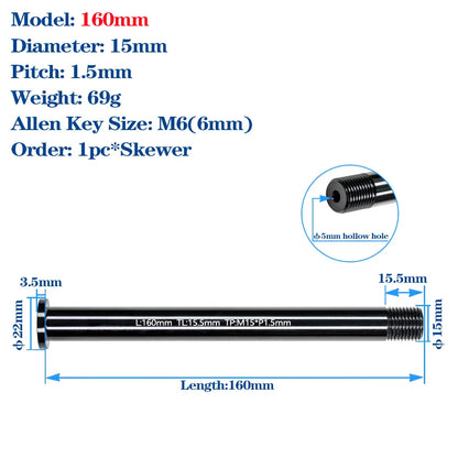 M15*P1.5 MTB Thru Axle Skewers Mountain Bike Fork 15mm Thru Axle Quick Release Shaft Nut Full Suspension Fork Thru Axle Skewers
