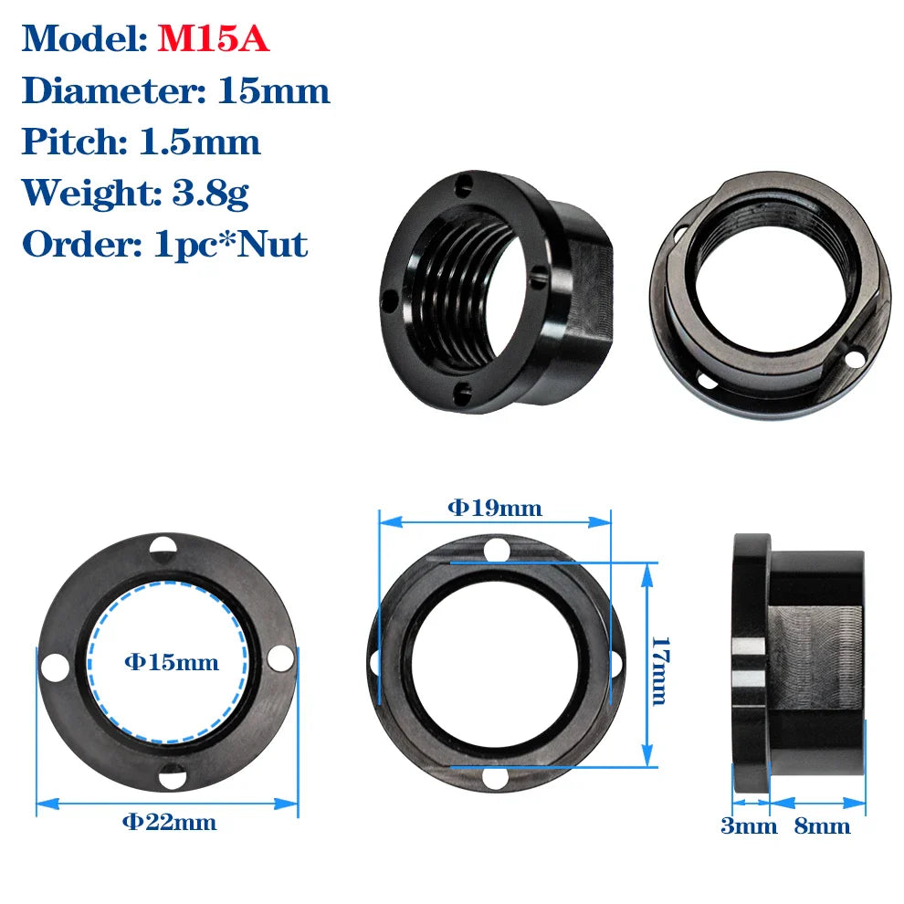 M15*P1.5 MTB Thru Axle Skewers Mountain Bike Fork 15mm Thru Axle Quick Release Shaft Nut Full Suspension Fork Thru Axle Skewers