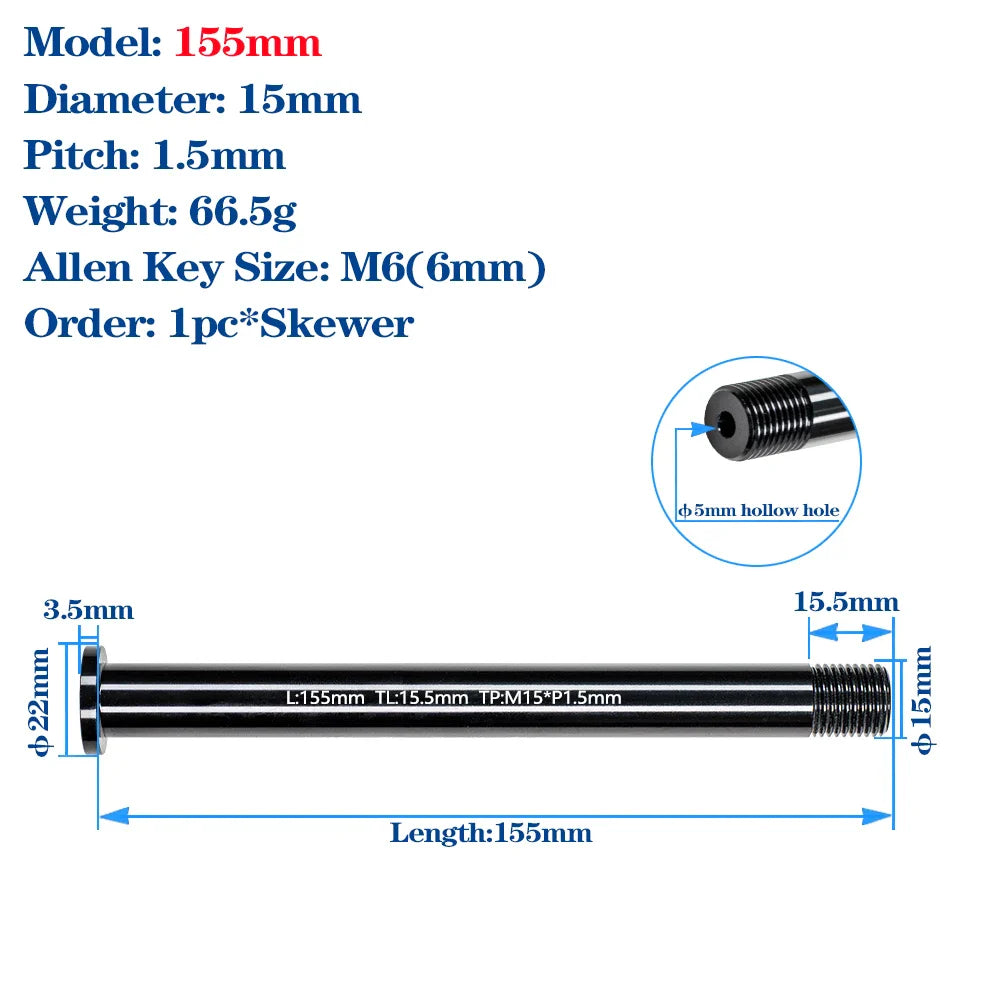 M15*P1.5 MTB Thru Axle Skewers Mountain Bike Fork 15mm Thru Axle Quick Release Shaft Nut Full Suspension Fork Thru Axle Skewers