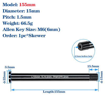 M15*P1.5 MTB Thru Axle Skewers Mountain Bike Fork 15mm Thru Axle Quick Release Shaft Nut Full Suspension Fork Thru Axle Skewers