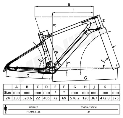 24inch Carbon Fiber MTB Hardtail Frameset with Carbon Rigid Fork Full Internal Routing T47 Bottom Bracket