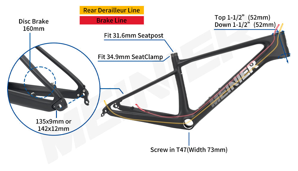 24inch Carbon Fiber MTB Hardtail Frameset with Carbon Rigid Fork Full Internal Routing T47 Bottom Bracket