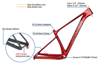 MTB Carbon Frame 29er Full Hidden Cable Routing XC Mountain Bike Frame  Disc Brake T47 Lightweight Carbon Mtb Frame