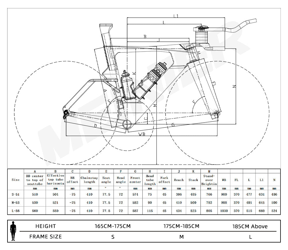 MEINIER Time Trial Bike Frame Internal Cable Routing T47 Bottom Bracket  Lightweight Carbon TT Bike Frame Max Tire 30c