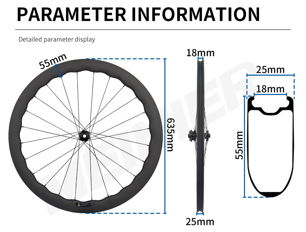 700C Road Carbon Wheelset 55mm Rim Depth Disc Brake Lightweight Racing Wheels for Road Bikes